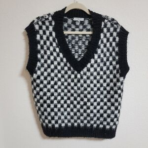 FRNCH Paris Black and White Checkered Sweater Vest